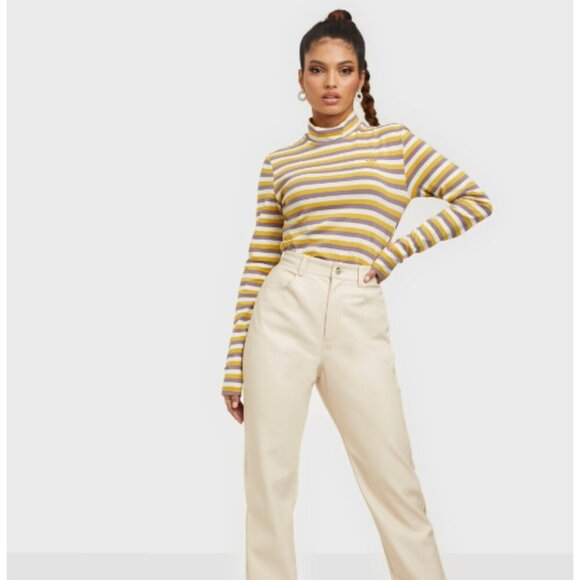 Adidas Originals Mock Neck Striped Long Sleeve T-Shirt - Picture 1 of 9